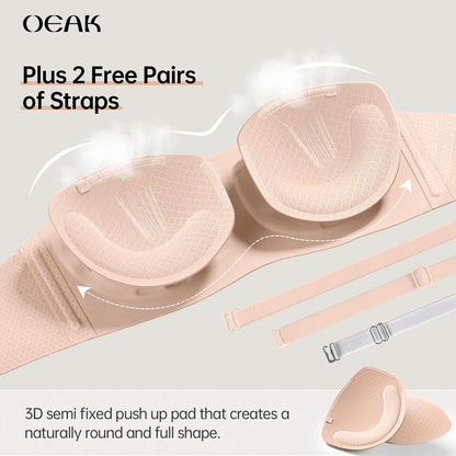 💞Womens Strapless Bras Push Up Bandeau Bra Non Slip Wireless Supportive Padded Bras Seamless Comfortable Tube Jelly Bra-HHW