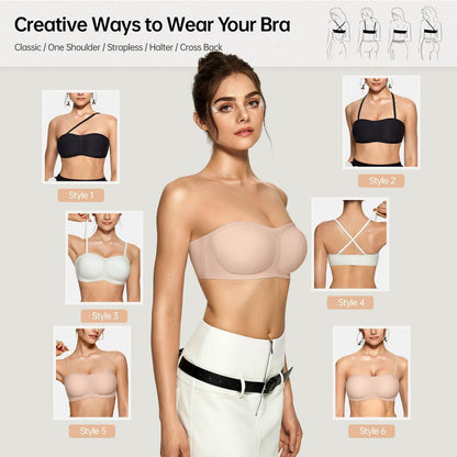 💞Womens Strapless Bras Push Up Bandeau Bra Non Slip Wireless Supportive Padded Bras Seamless Comfortable Tube Jelly Bra-HHW