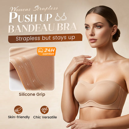 💞Womens Strapless Bras Push Up Bandeau Bra Non Slip Wireless Supportive Padded Bras Seamless Comfortable Tube Jelly Bra-HHW