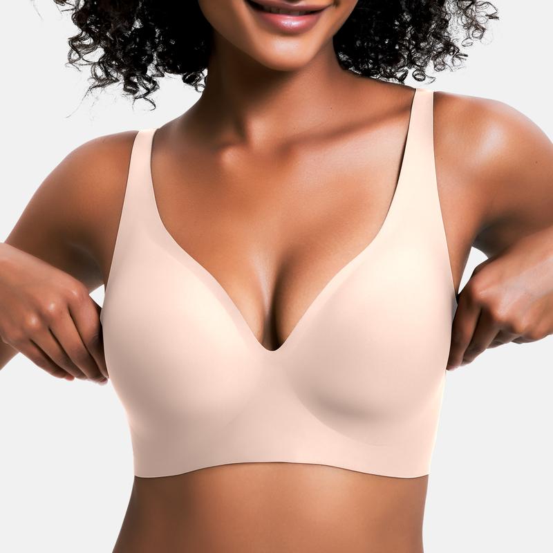 Wireless Womens Comfortable Wireless Bras Push Up Bralettes Seamless Tshirts Bras Deep V Everyday Bras-XDX