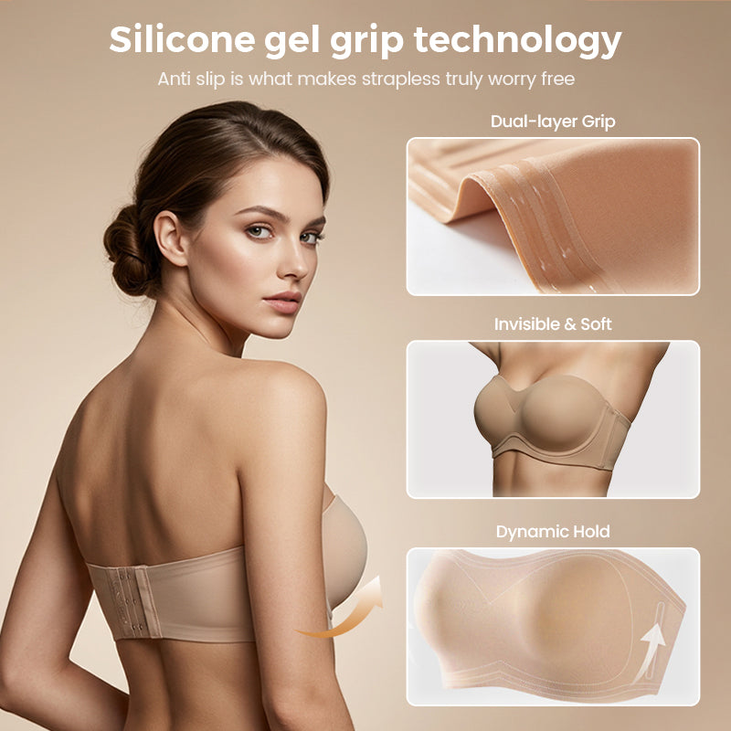 💞Womens Strapless Bras Push Up Bandeau Bra Non Slip Wireless Supportive Padded Bras Seamless Comfortable Tube Jelly Bra-HHW