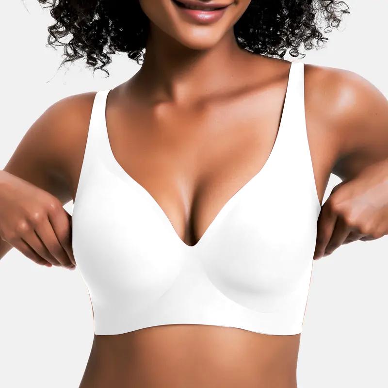 Wireless Womens Comfortable Wireless Bras Push Up Bralettes Seamless Tshirts Bras Deep V Everyday Bras-XDX