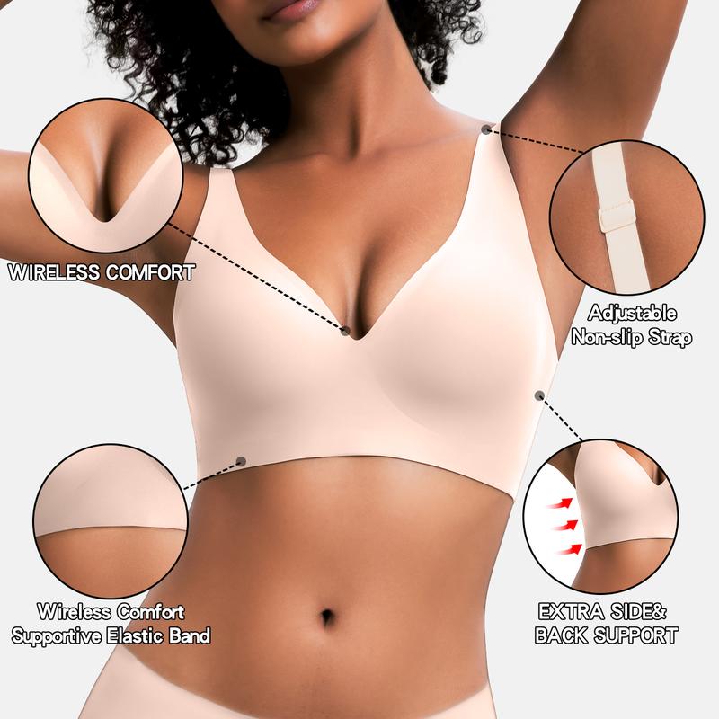 Wireless Womens Comfortable Wireless Bras Push Up Bralettes Seamless Tshirts Bras Deep V Everyday Bras-XDX
