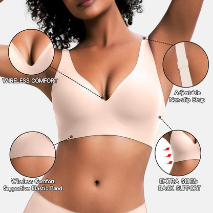 Wireless Womens Comfortable Wireless Bras Push Up Bralettes Seamless Tshirts Bras Deep V Everyday Bras-XDX