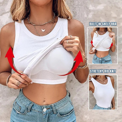 Built-in Bra Tank Top Ribbed Racerback Tops Women Going Out Tops Everyday Basic Tanks Padded Tops-HHW