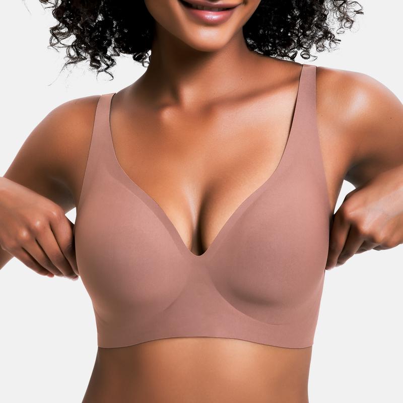 Wireless Womens Comfortable Wireless Bras Push Up Bralettes Seamless Tshirts Bras Deep V Everyday Bras-XDX