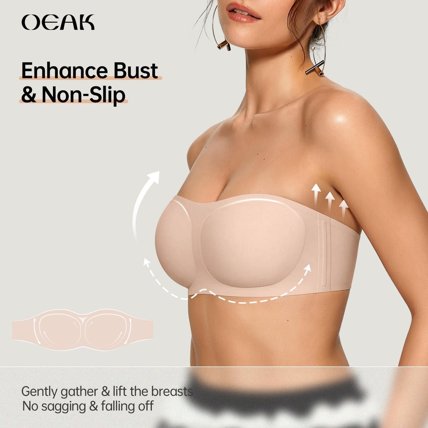 💞Womens Strapless Bras Push Up Bandeau Bra Non Slip Wireless Supportive Padded Bras Seamless Comfortable Tube Jelly Bra-HHW