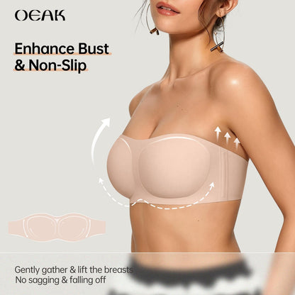 💞Womens Strapless Bras Push Up Bandeau Bra Non Slip Wireless Supportive Padded Bras Seamless Comfortable Tube Jelly Bra-HHW