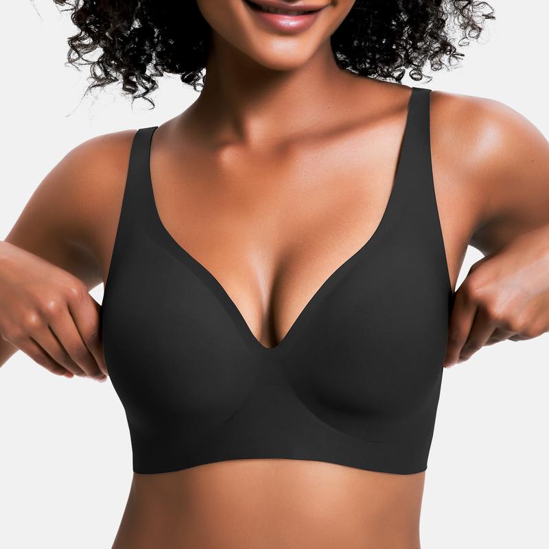 Wireless Womens Comfortable Wireless Bras Push Up Bralettes Seamless Tshirts Bras Deep V Everyday Bras-XDX